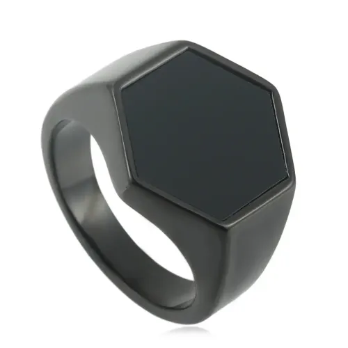 RTM1591 Hexagonal Punk Ring for Women Multi-Faceted Stainless Steel Design