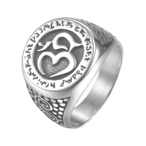 RTM476 Titanium Steel Men's Ring with OH Character Pattern Durable Stainless Steel Band