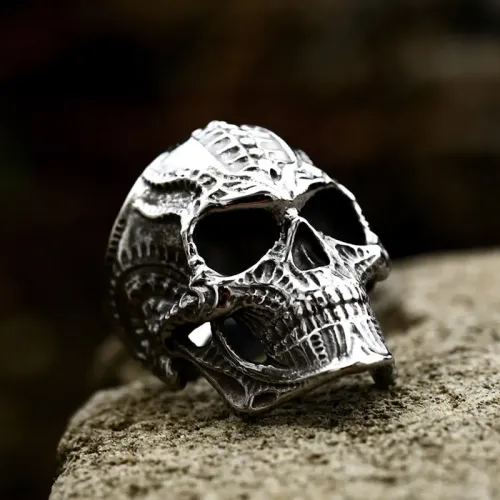 RTM2352 Alien Skull Ring for Men Punk Style Stainless Steel Jewelry