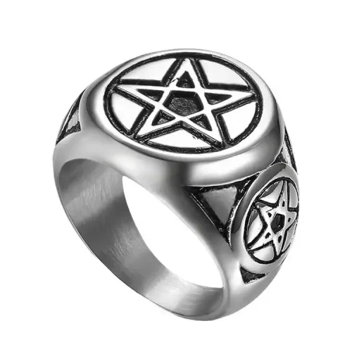 RTM449 Men's Blackened Titanium Steel Ring Punk Jewelry with Five-Pointed Star Design