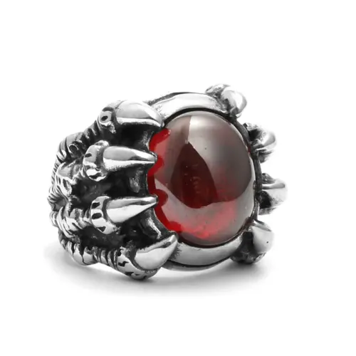 RTM2111 Ruby Red Zircon Dragon Claw Ring Punk Stainless Steel Jewelry