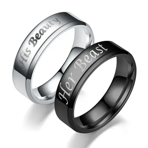 RTM2703 Her Beast His Beauty Queen Couple Ring Hot Bevel Edge Design Pair