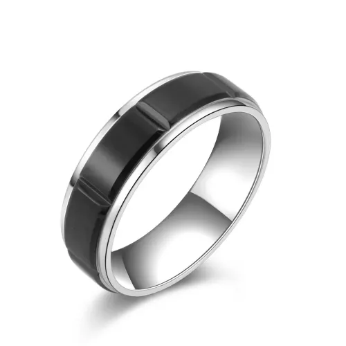 RTM1069 Men's Black Two-Tone Frosted Stainless Steel Ring Sleek Single Band Design