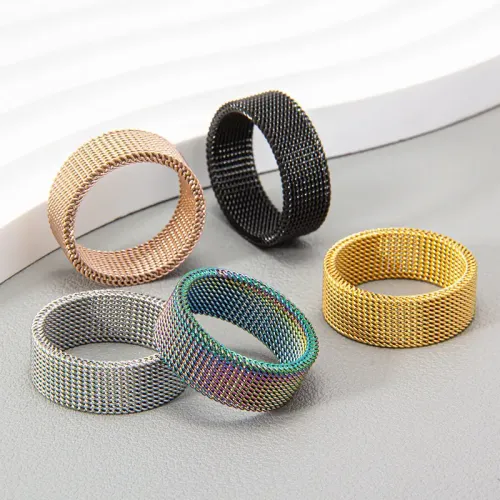 RTM1181 8MM Stainless Steel Mesh Ring US Standard Size,Non-Fade Vacuum Plating