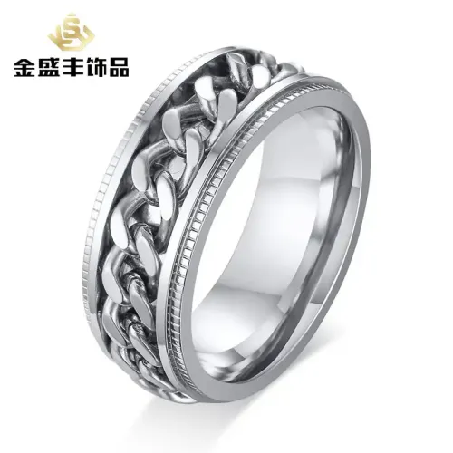 RTM118 Titanium Steel Black Ring Men's Chain Bottle Opener Rotating Ring