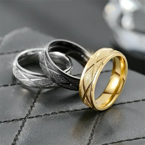 RTM837 Elegant Frosted Stainless Steel Rings for Couples Timeless Love Bands