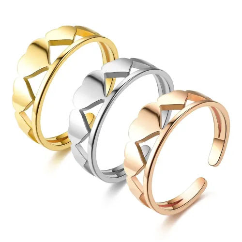 RTM876 18K Gold Peach Heart Love Live Mouth Couple Ring Stainless Steel Romance Band