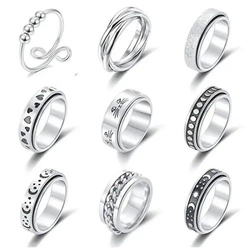RTM831 Anti-Anxiety Stainless Steel Ring Stress Reducing Rotating Couple Jewelry