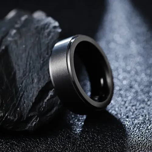 RTM1478 Elegant Black Plated Tungsten Steel Men's Ring with Sand Surface Mature Gold Jewelry