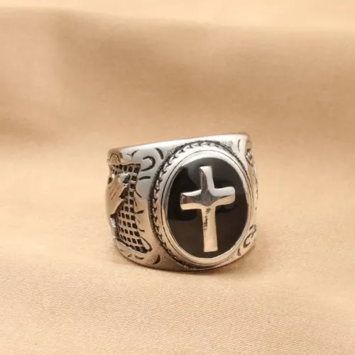 RTM1976 Black Stainless Steel Cross Shaped Ring Durable Jewelry Accessory