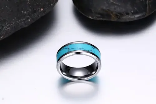 RTM46 Turquoise Bracelet Tungsten Gold Ring Set Flat Edge Design