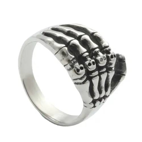 RTM1963 Stainless Steel Skull Ring with Ghost Claw Design Edgy Men's Jewelry