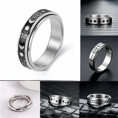 RTM828 Rotating Anti-Anxiety Stainless Steel Ring Stress-Reducing Couple's Jewelry