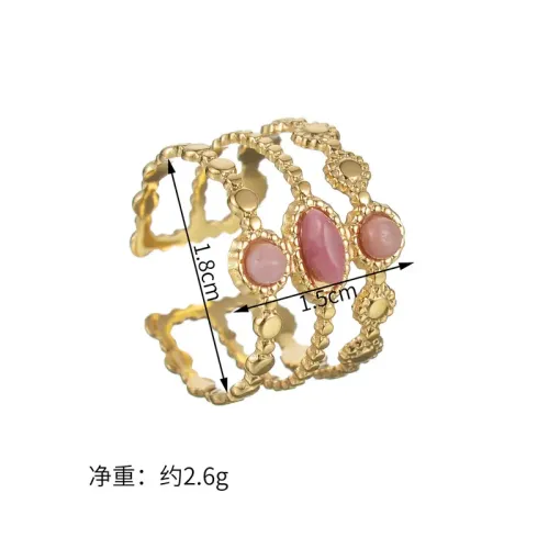 RTM2436 Adjustable Stainless Steel Hollow Gem Ring for Women Chic OL Fashion Accessory