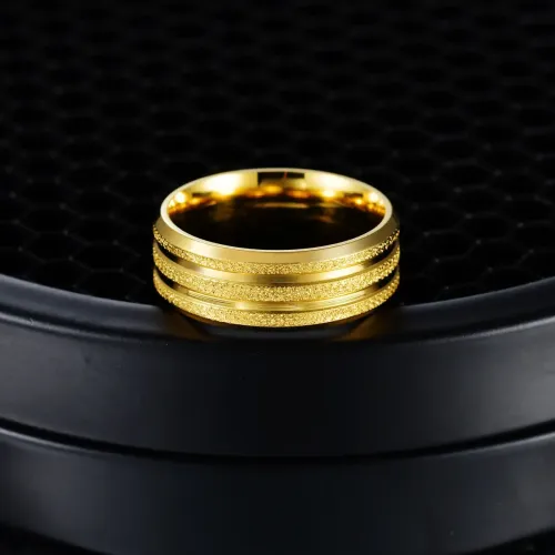 RTM1208 Vietnamese Sand Gold Plated Ring Frosted Flower Design Stainless Steel Women's & Couple Jewelry