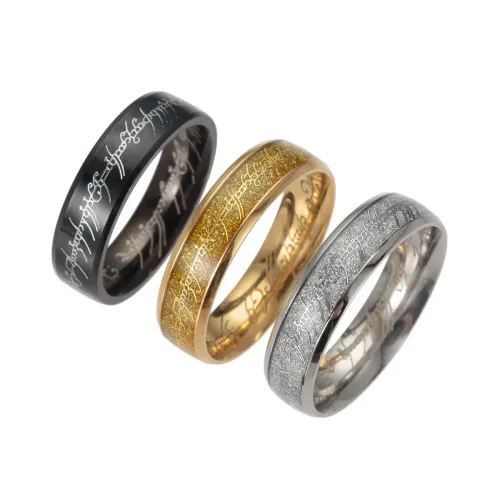 RTM1327 Electroplated Gold & Black Stainless Steel Ring Unisex 'Lord of the Rings' Inspired Design