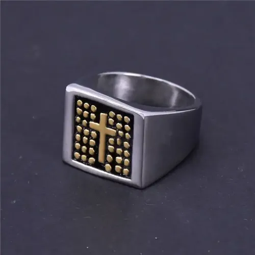 RTM274 Men's Titanium Steel False Crucifixion Ring Durable Stainless Steel Jewelry