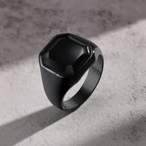 RTM107 Black Stainless Steel Ring Unisex Jewelry for Men and Women