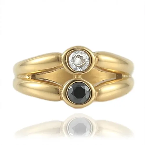 RTM1669 Korean Multi-Layered Hollow Gemstone Ring Stainless Steel,Non-Fading for Couples