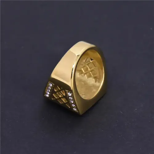 RTM216 Gold-Plated Diamond Men's Ring American Square Hollow Stainless Steel Banquet Ring