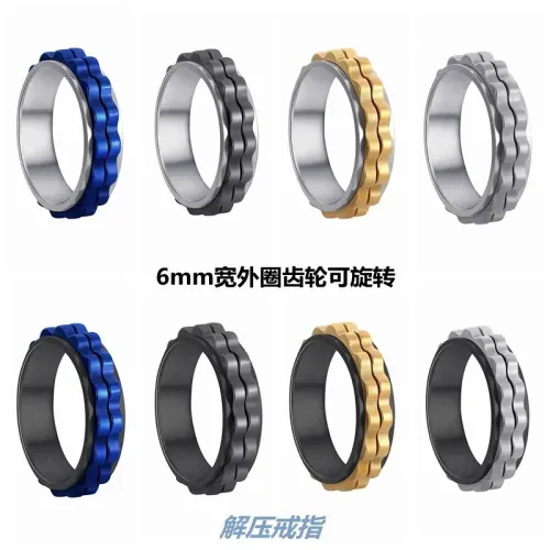 RTM1333 6MM Stainless Steel Rotatable Gear Ring for Women Stress Relief Jewelry
