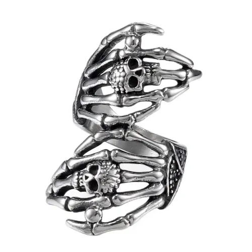 RTM489 Double Ghost Hand Titanium Steel Ring Punk Style Women's Stainless Steel Band