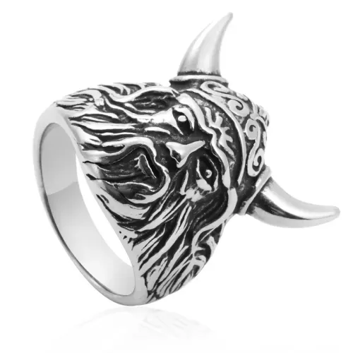 RTM2046 Stainless Steel Bull Head Ring Punk Style Men's Fashion Accessory