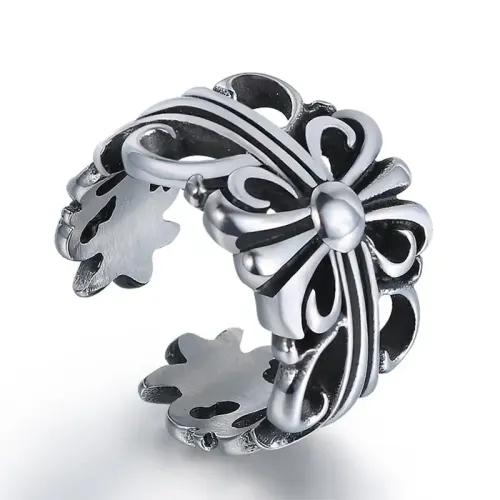 RTM484 Crow Cross Flower Open Ring Titanium Steel Couple's Adjustable Jewelry