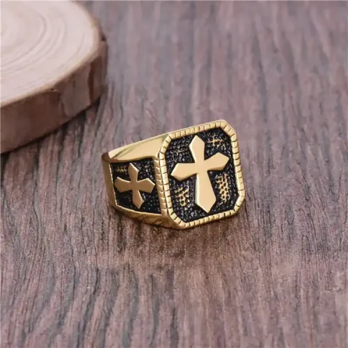 RTM351 Men's Titanium Steel Ring Punk Jewelry with Cross Four Leaf Clover Design
