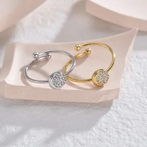 RTM2543 14K Gold Plated Stainless Steel Ring with Micropaved Zircon for Women