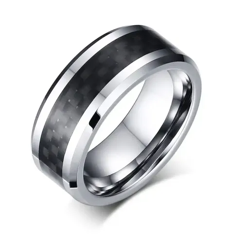 RTM155 Men's Tungsten Steel Ring with Carbon Fiber Durable Tungsten Jewelry