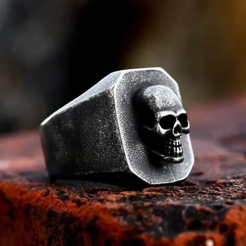RTM2303 Skull Ring for Men Punk Style Stainless Steel Band