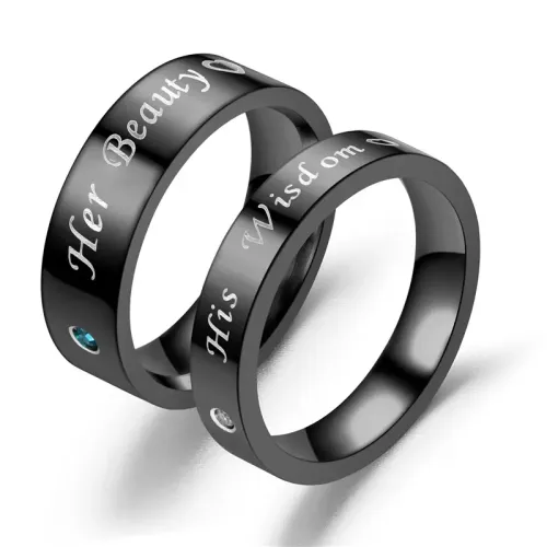 RTM2785 Black Diamond Ring Set 'Her Beauty,His Wisdom' Pair for Couples