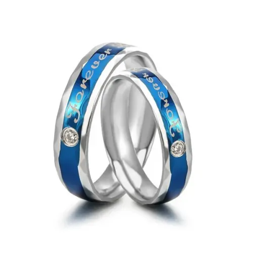 RTM2290 Exquisite Blue Minimalist Couple's Ring Stainless Steel Jewelry