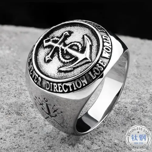 RTM2397 Viking Anchor Trident Totem Ring Non-Fading Stainless Steel Men's Band
