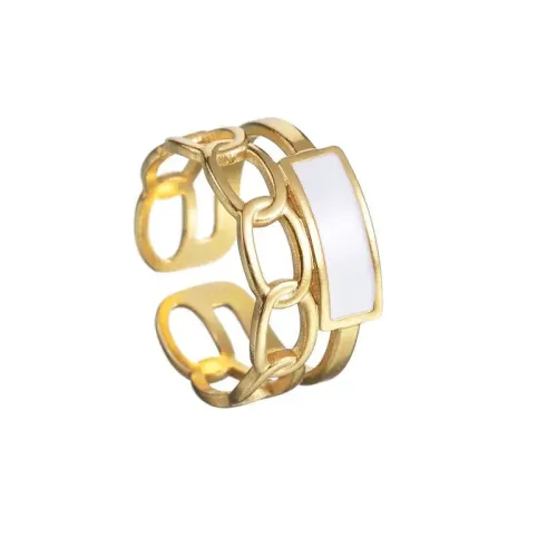 RTM2550 18K Gold Plated Stainless Steel Open Ring for Women Adjustable & Oil Dripped