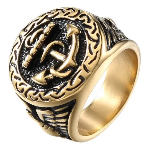 RTM537 Pirate Anchor Men's Ring Punk Titanium Stainless Steel Jewelry