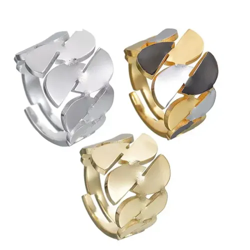 RTM2488 14K Gold Plated Stainless Steel Wide Ring Irregular Geometric Design for Women