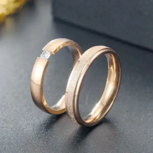 RTM946 Elegant Brushed Stainless Steel Zircon Couple Rings Perfect Pair Jewelry