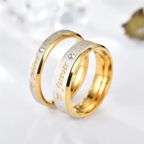 RTM2271 English Zircon Stainless Steel Couple Rings Stylish Jewelry Pair