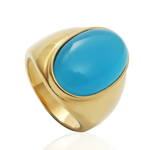 RTM1502 Blue Sapphire Stone Ring for Women Electroplated Stainless Steel