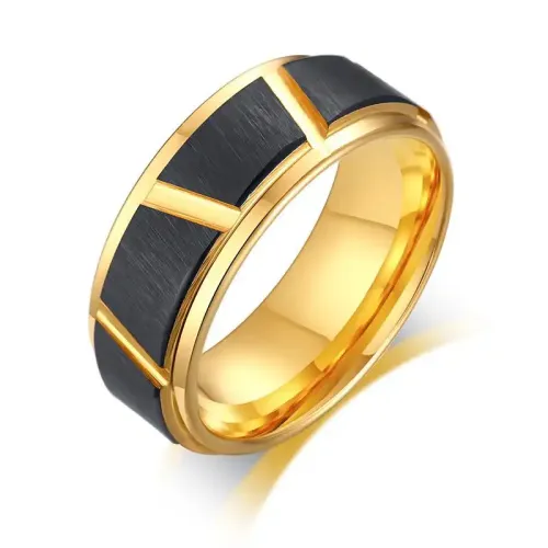 RTM49 Men's Black Gold Tungsten Steel Ring Luxury Tungsten Jewelry