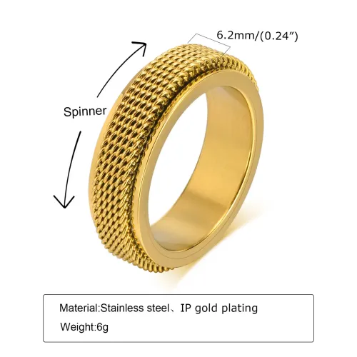 RTM188 Men's Titanium Steel Swivel Ring Stainless Mesh Spinner Jewelry