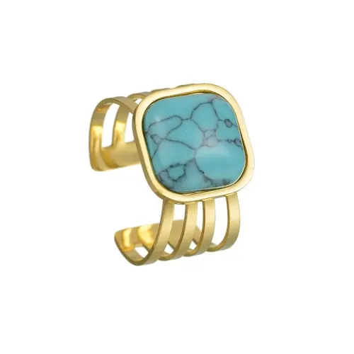 RTM2441 Adjustable Hollow Turquoise Ring Stainless Steel Open Rings for Men & Women