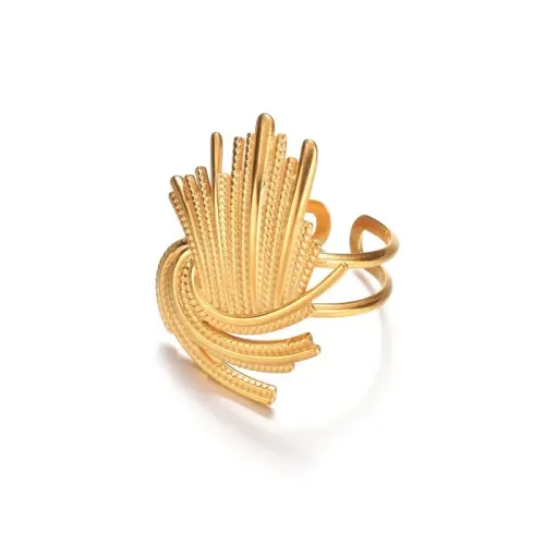 RTM2472 Golden Braided Twist Ring for Women Fireworks Ray Shape Design