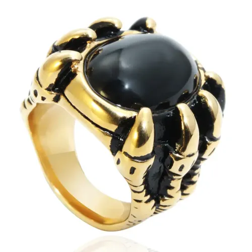 RTM2061 Black Sapphire Dragon Claw Stainless Steel Ring Men's Exotic Jewelry
