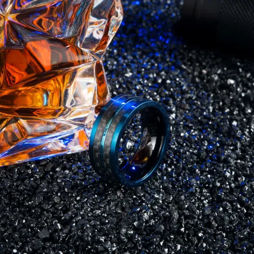 RTM1121 Sleek Two-Tone Carbon Fiber Ring for Men Durable Stainless Steel Design