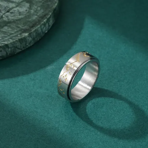RTM1068 Stainless Steel Men's Electric Rotating Ring Stars & Moon Decompression Design