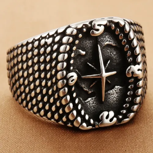 RTM1549 Stainless Steel Compass Ring Nautical Navigation Jewelry for Men