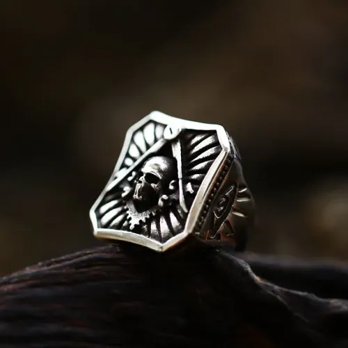 RTM2324 Masonic Skull Ring Punk Stainless Steel Fashion Statement for Men
